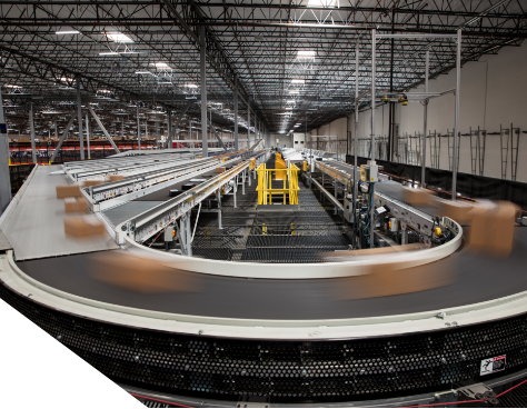 a conveyer belt moving packages