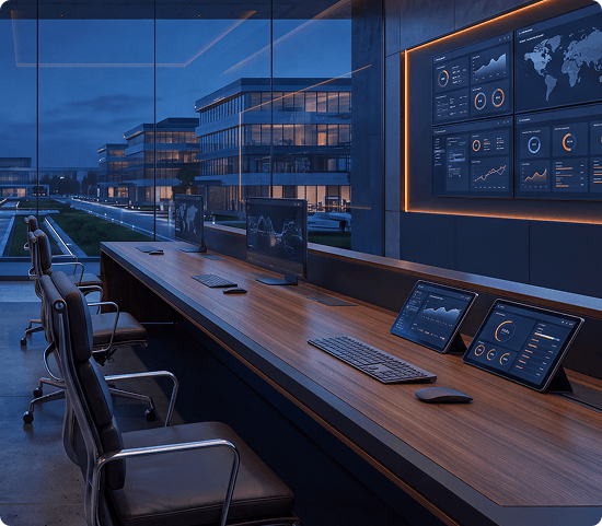 Modern corporate office with monitors